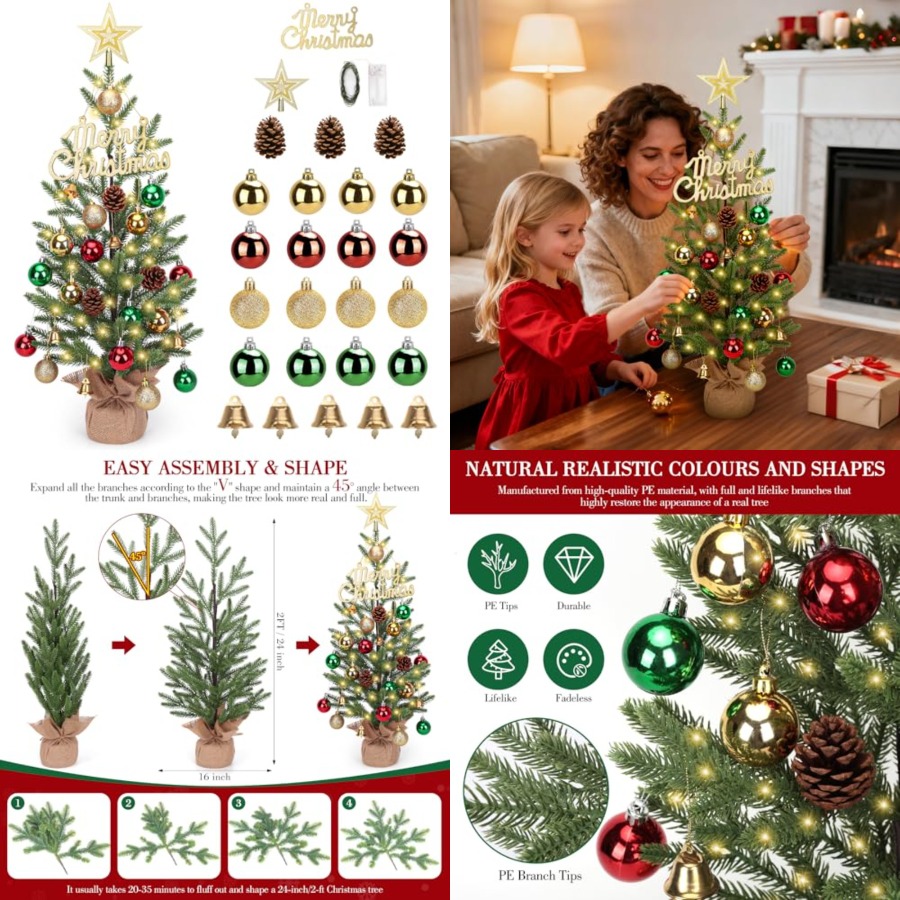 2FT Mini Christmas Tree, Table - Christmas Tree Artificial のレビューと価格